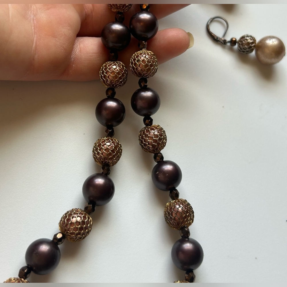 Premier Designs Vintage Jewelry Set Faux Pearl Necklace and Dangle Earrings - Picture 9 of 13